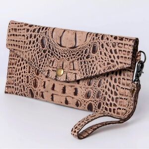 🤍🤎🤍Genuine Leather Croc Embossed Wristlet Clutch Western Boho🤍🤎🤍